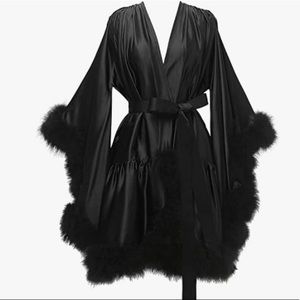 Black Feather + Satin Robe- Size M NEVER WORN